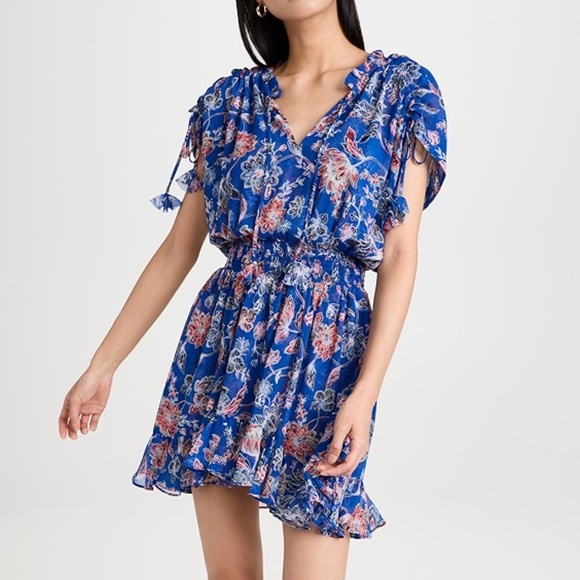 Misa Los Angeles Dominique Mini Sun Dress in Sireneuse Blue Floral Size XS - Picture 1 of 6